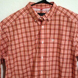 Ariat Shirt Mens XL Long Sleeve Button Western Pro Series Orange White Striped
